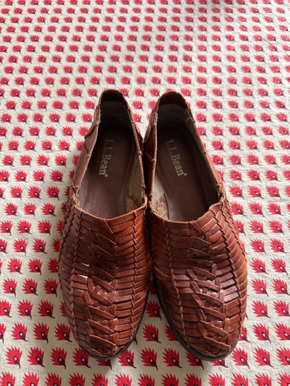 L.L. Bean Woven Leather Slip-On Flats in Cognac Brown